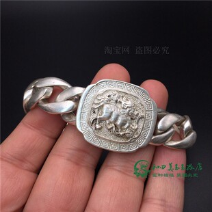 民族风老银尼泊尔复古镂空花纹藏银麒麟手串男款霸气时尚银手链
