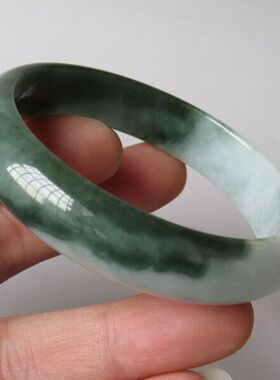 46.51克缅甸老坑A货天然翡翠女士手镯 半油青手镯 内径57.5mm