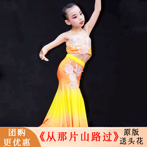 傣族舞孔雀舞鱼尾裙从那片山路过