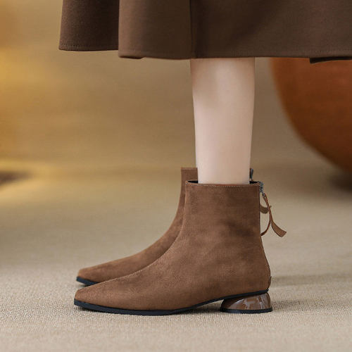 磨砂裸靴平底短靴真皮及踝靴