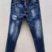 2024秋季 男 小脚蓝色牛仔裤 新款 D2潮男水洗磨破洞补丁油漆百搭修身