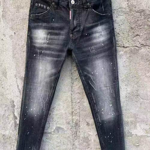 2025新款黑色磨破时尚修身微弹泼墨油漆简约百搭D2小脚牛仔裤男