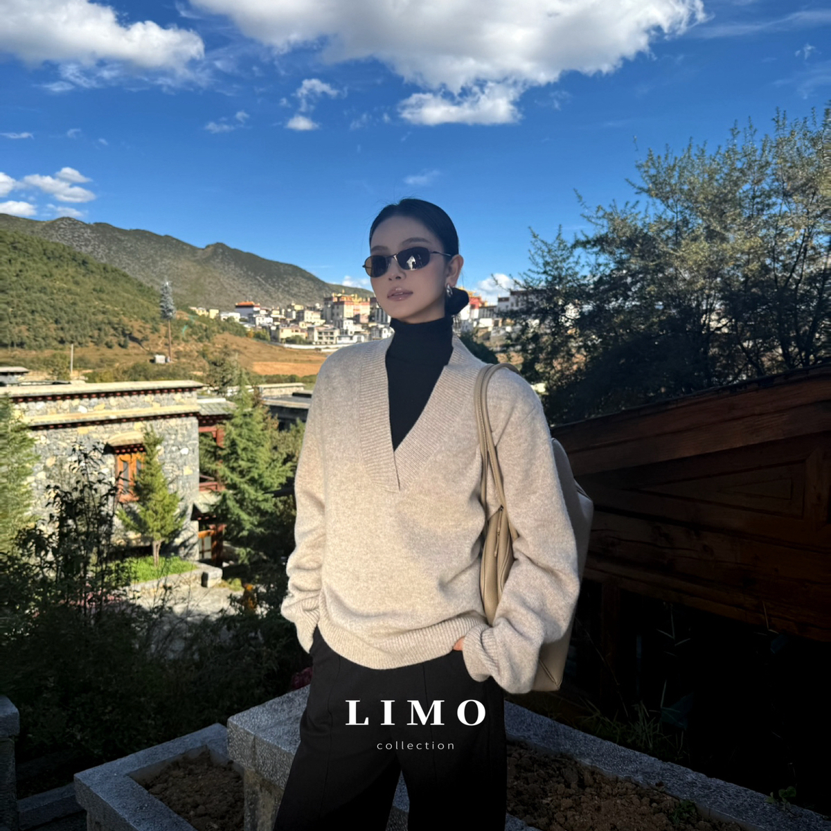 LIMO-冬加厚老钱风优质100羊毛V领宽松套头保暖毛衣YS1-8223