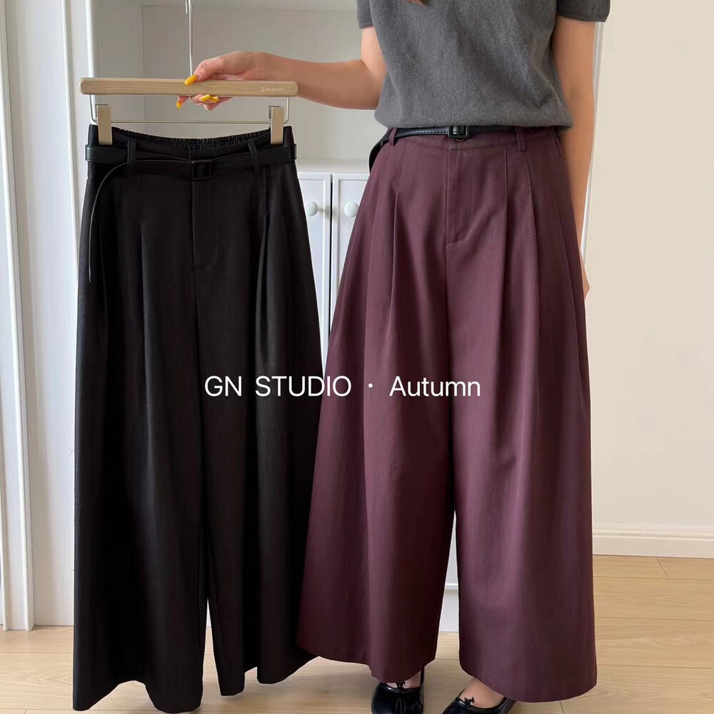 GN-九分阔腿裤棉料柔软舒适百搭不挑人休闲裤(配腰带)@882532