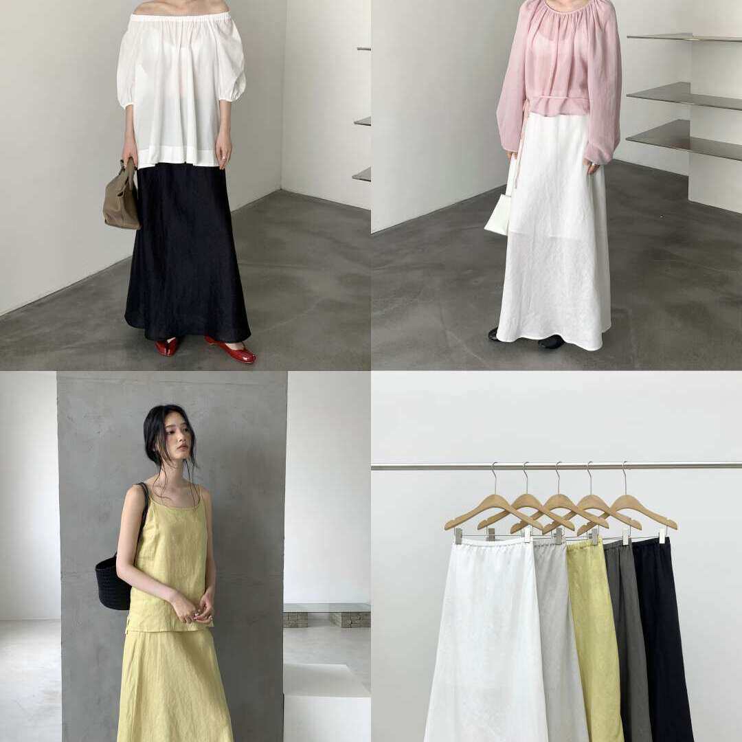 FN-亚麻纯色轻薄吸汗透气休闲百搭静奢老钱风半身裙L5060222498