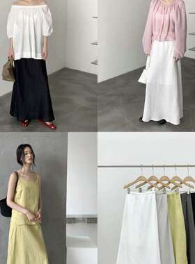 FN-亚麻纯色轻薄吸汗透气休闲百搭静奢老钱风半身裙L5060222498