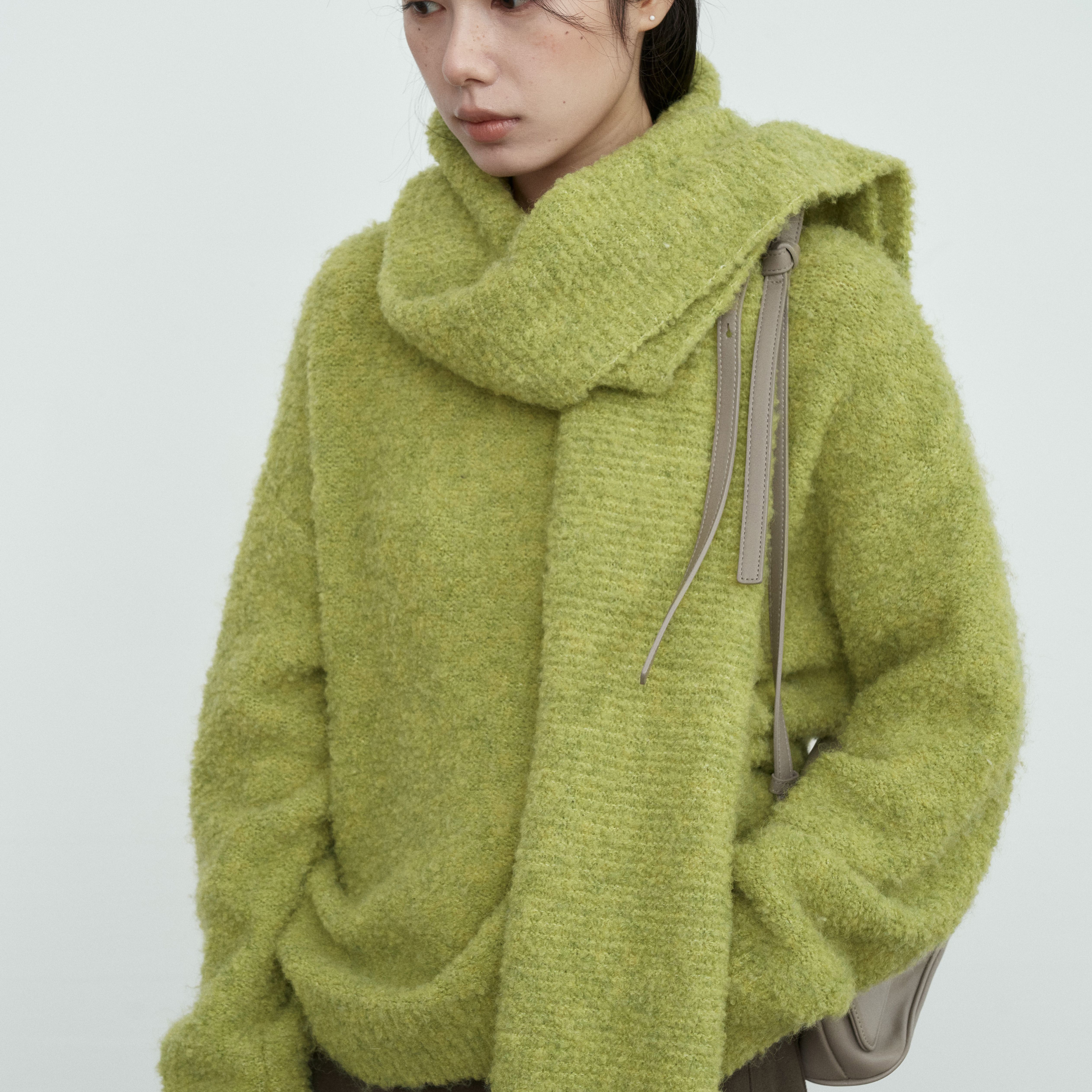 FN-氛围感韩系圆领宽松圈圈纱氛围感保暖羊毛毛衣(配围巾41409