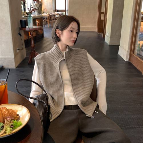 CLEAN SPACE-绵羊毛立领双头拉链针织马甲秋冬毛衣马甲58510