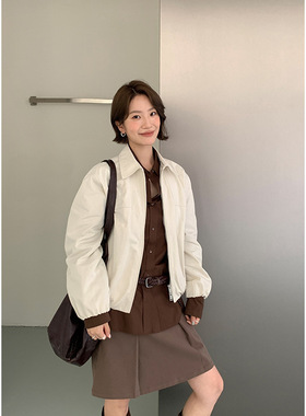 CLEAN SPACE-腰部捏休闲简约拉链宽松短款百搭秋上新短外套57031