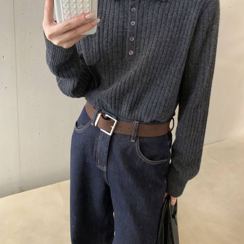 CLEAN SPACE-纯羊毛立领半系扣休闲简约冬上新保暖毛衣59222