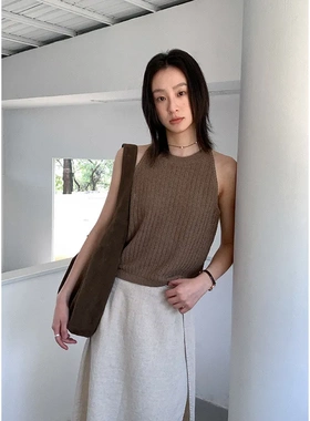 CLEAN SPACE2025新款天丝莱赛尔挂脖背心韩系亲肤针织上衣女53889