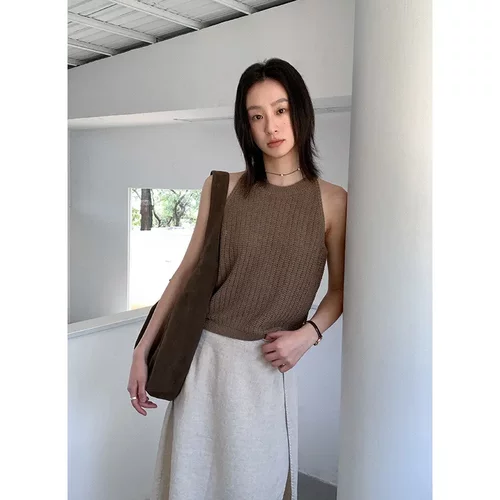 CLEAN SPACE2025新款天丝莱赛尔挂脖背心韩系亲肤针织上衣女53889