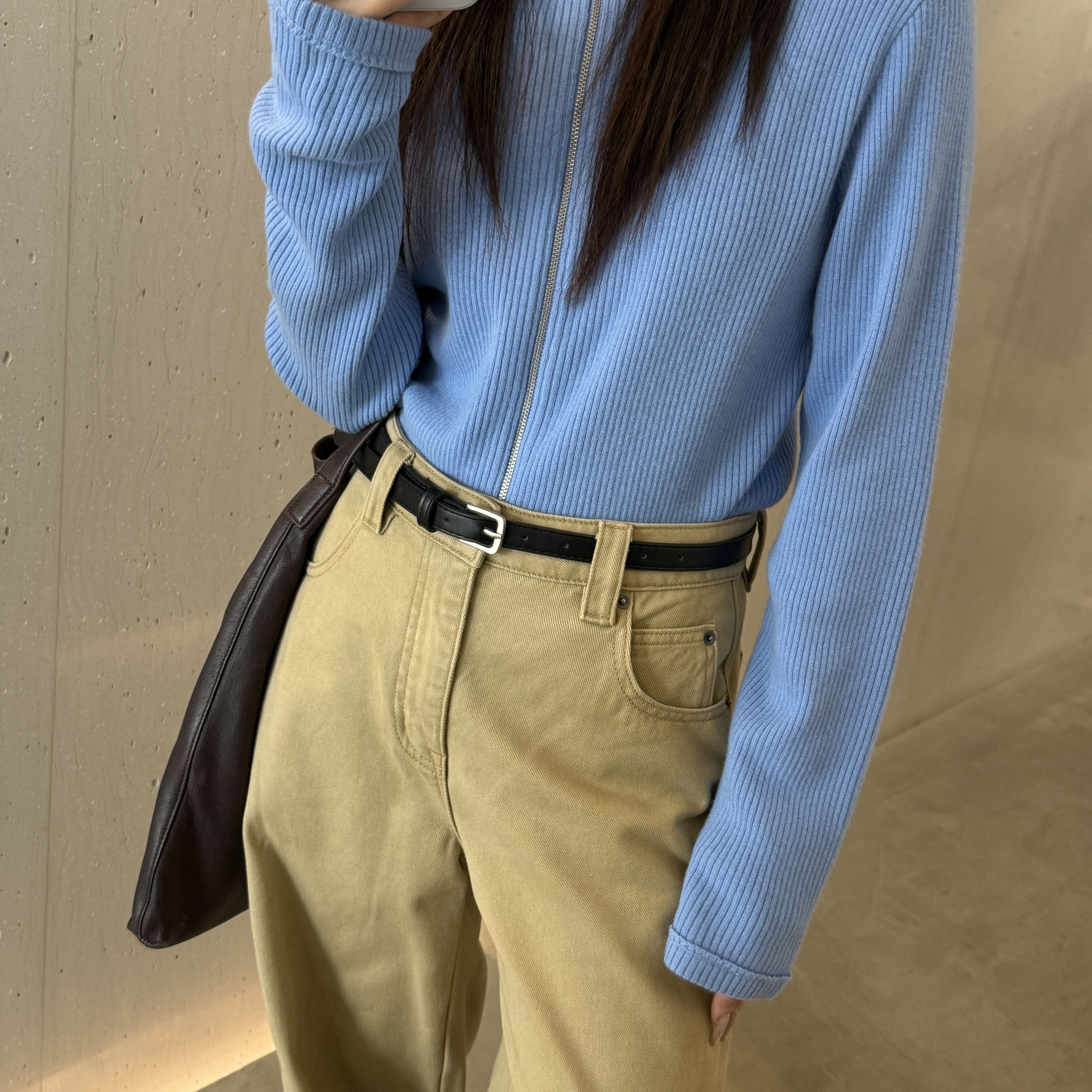 CLEAN SPACE-100%羊毛拉链立领打底衫针织开衫秋冬毛衣59219