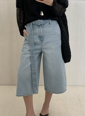 CLEAN SPACE-2025夏直筒休闲简约宽松高级搭配中裤牛仔裤A55237