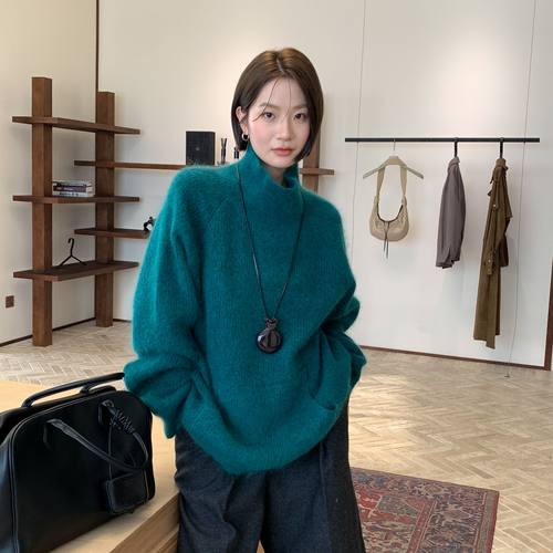 CLEAN SPACE-羊毛马海毛半高领宽松亲肤秋冬上新保暖毛衣58327