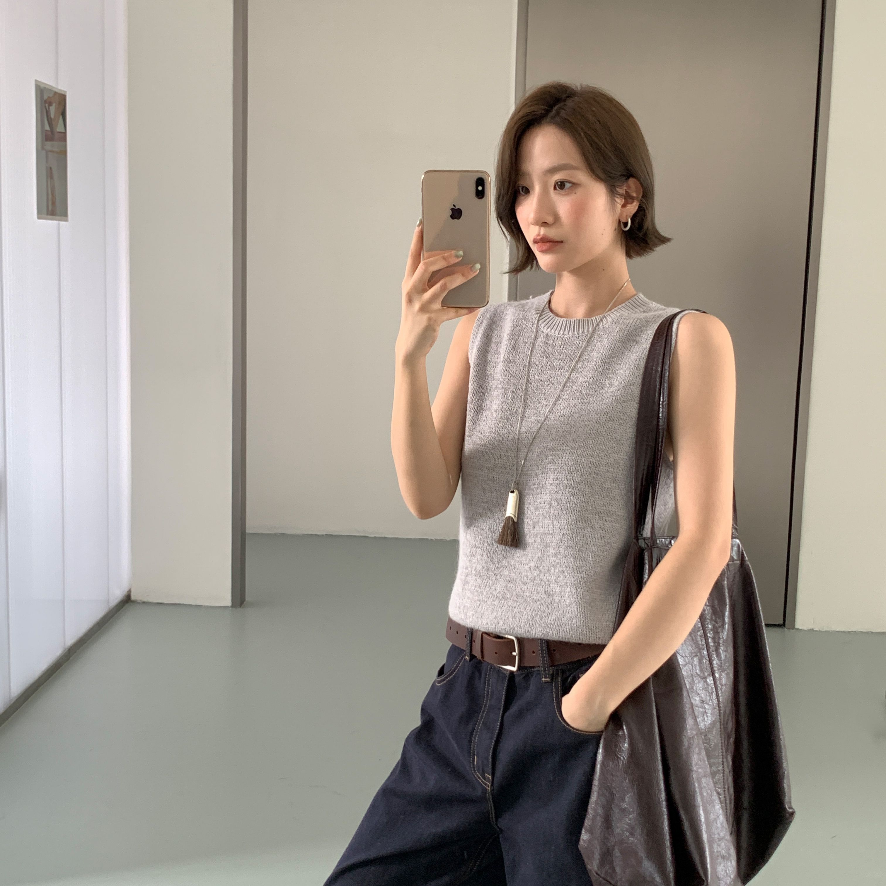 CLEAN SPACE-圆领休闲简约毛织马甲百搭秋上新针织衫57800