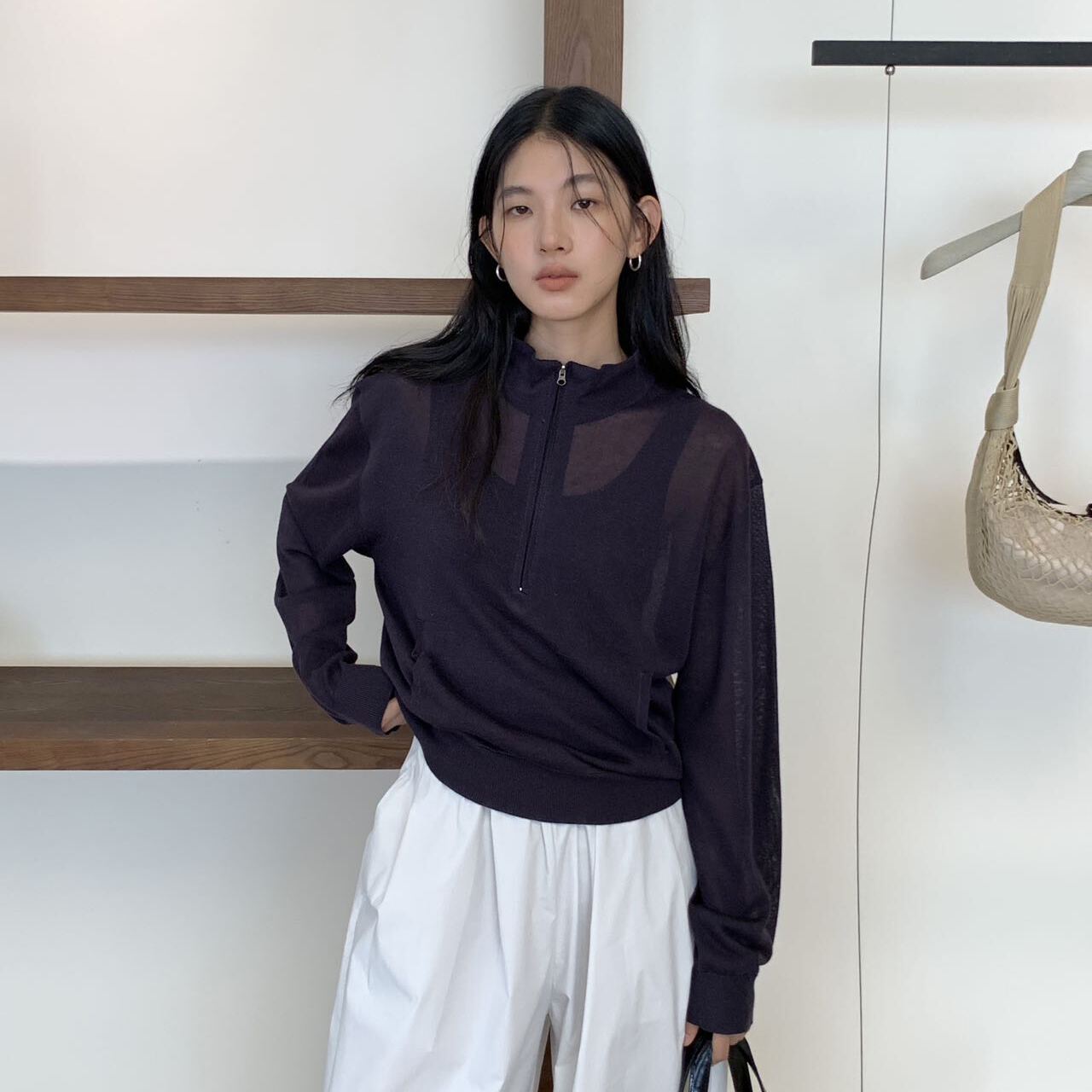 CLEAN SPACE-立领卫衣款上衣休闲宽松秋上新纯色针织衫56981