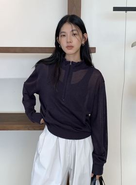 CLEAN SPACE-立领卫衣款上衣休闲宽松秋上新纯色针织衫56981