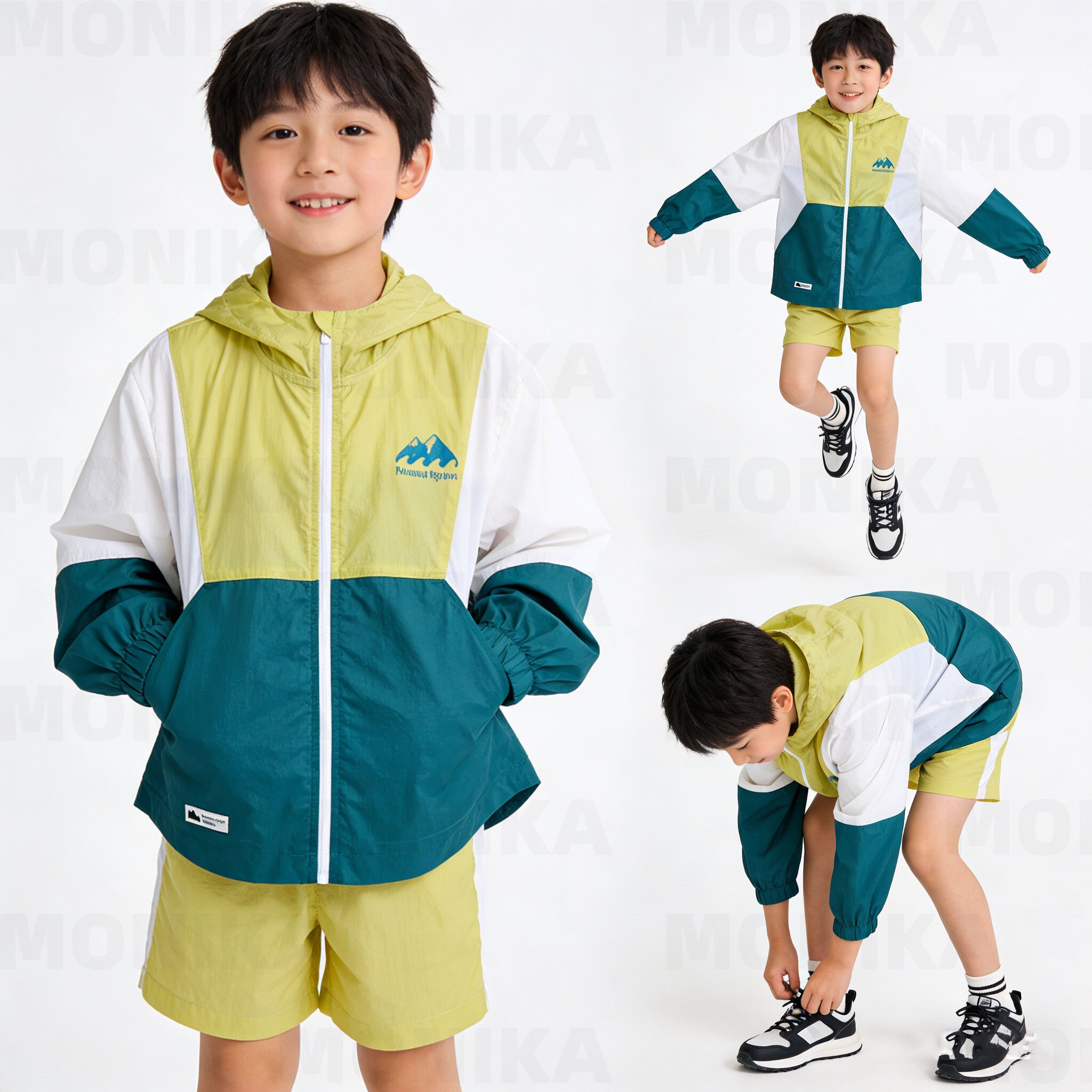 户外儿童拼色连帽防晒衣男女童轻薄防紫外线运动外套中大童风衣潮