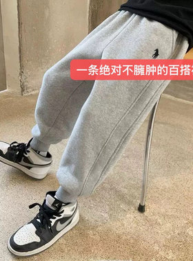 中大童加绒长裤2025秋款儿童运动裤男女童小马休闲裤宝宝宽松卫裤