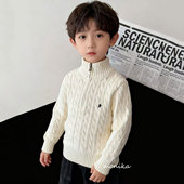 百搭款 学院风男童麻花纹立领半拉链毛衣秋冬儿童纯棉针织衫 套头衫