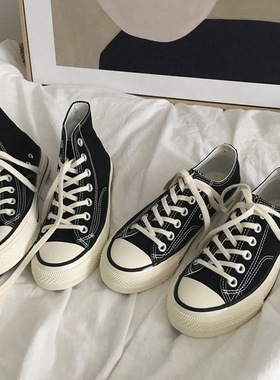 2025新款百搭经典款黑色高帮帆布鞋女学生复古情侣板鞋男鞋小白鞋
