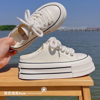 厚底两穿小白鞋一脚蹬半拖鞋女