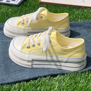透气百搭松糕底板鞋 芒果头黄色厚底增高帆布鞋 薄款 夏季 女2026新款