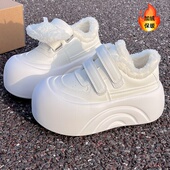 女2025冬季 新款 加绒保暖羊羔毛棉鞋 增高6CM厚底小白鞋 百搭休闲鞋