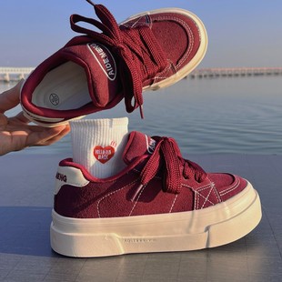 小众设计厚底百搭运动休闲鞋 原创美式 新款 女2025春季 复古红色板鞋