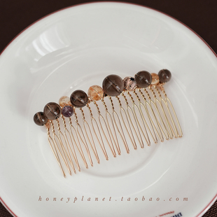 森糖星球*天然水晶手工绕制盘发倒插发梳发饰复古头饰法式公主头