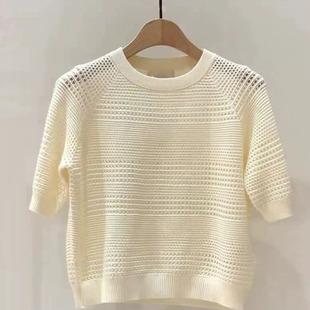 小禾原纱！（工厂原单处理）洋气挑孔镂空短款超细有机棉圆领