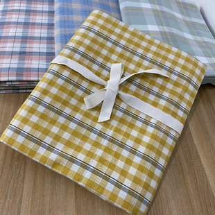 色织全棉水洗棉床单单件简约格子素色1.8床2.5 2.4米双人纯棉被单