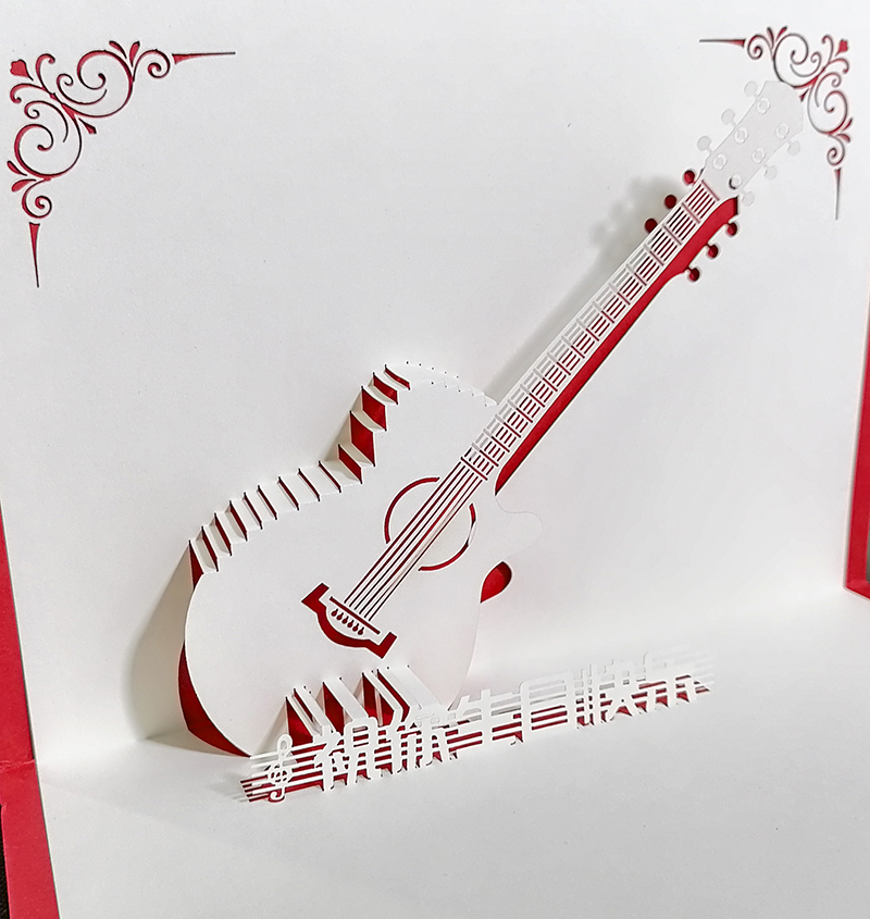 吉他立体生日贺卡定制卡通乐器