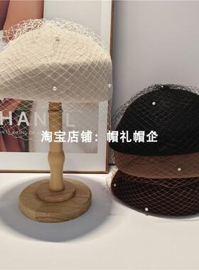 画家帽秋冬季蕾丝羊毛呢英伦复古