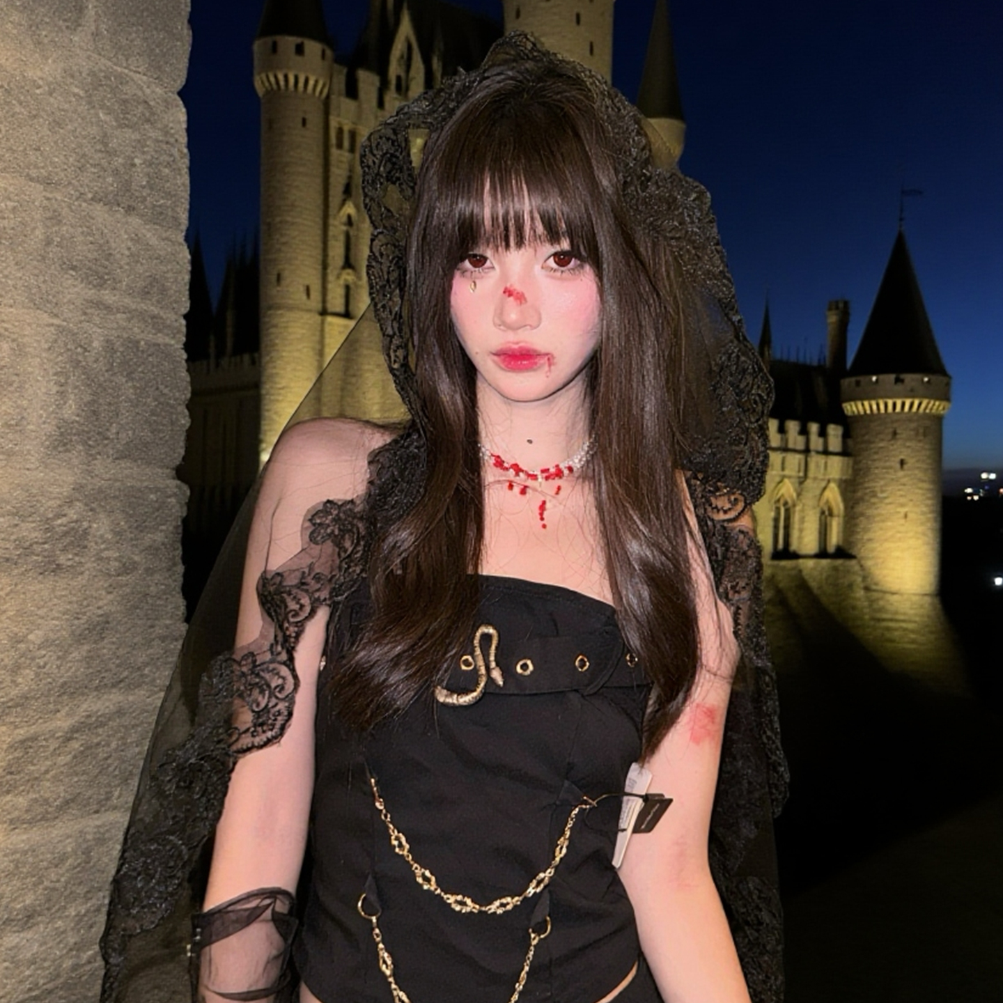 血腥甜點万圣节黑色蕾丝花边头饰