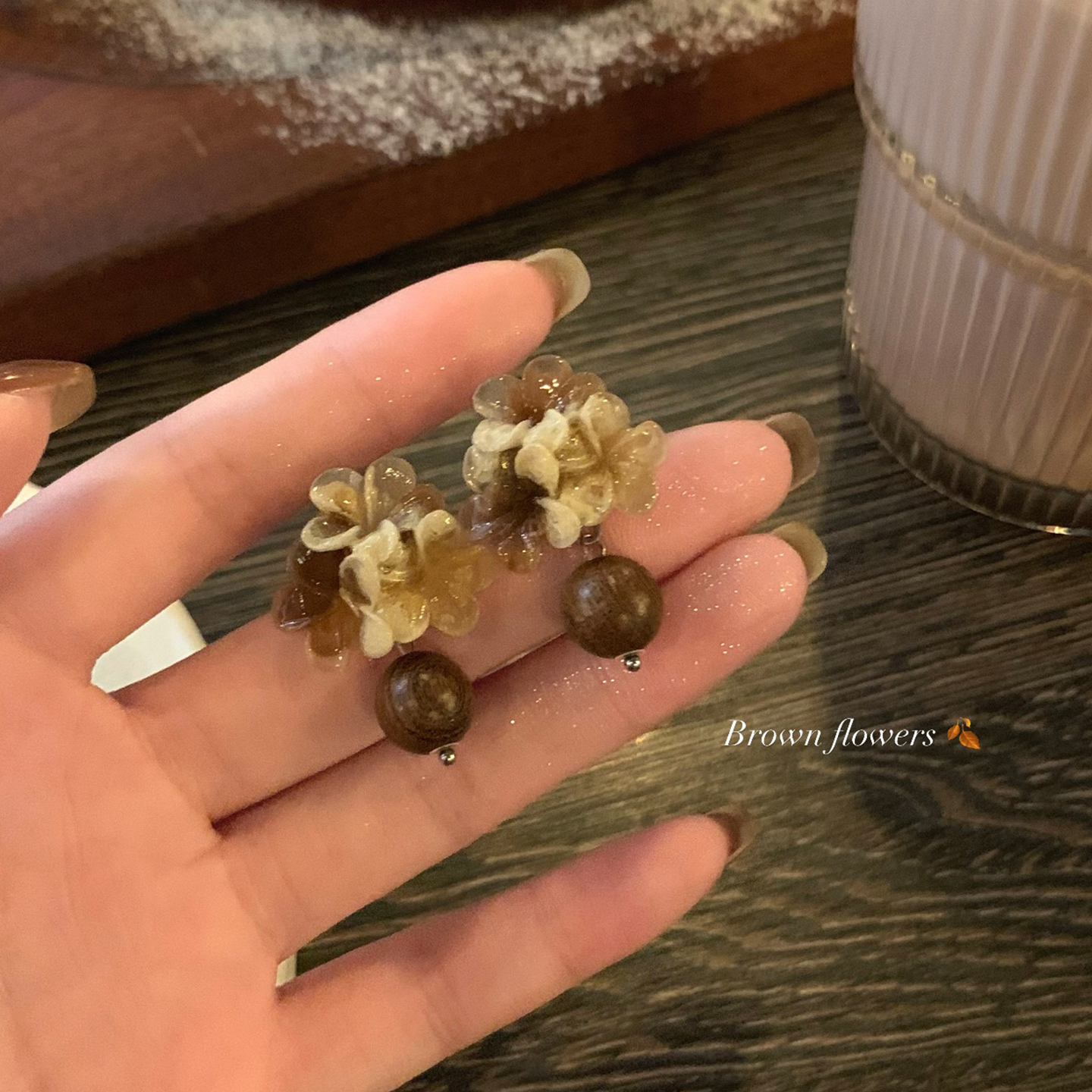 美拉德复古晕染花朵耳环