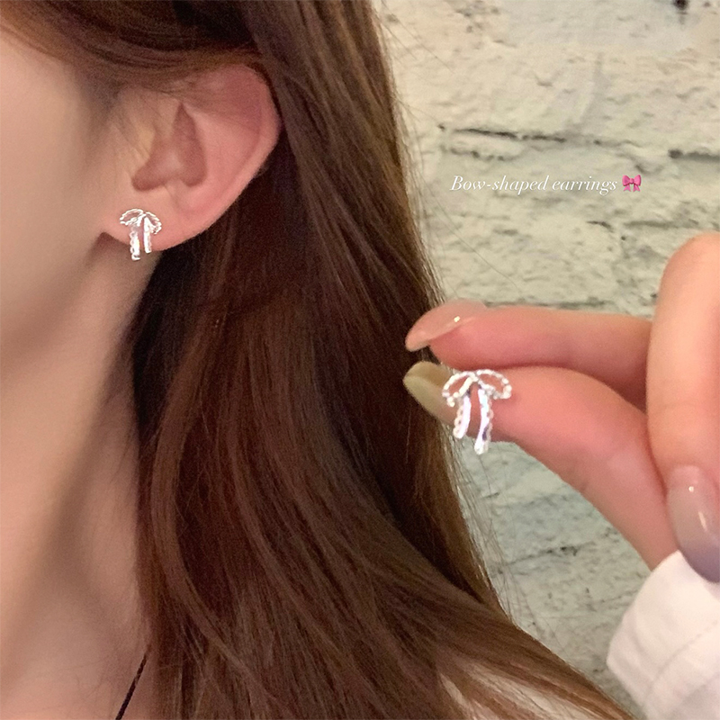 芭蕾少女~甜美蕾丝蝴蝶结小耳钉