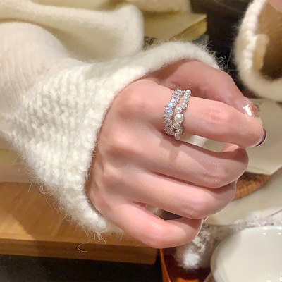 星河璀璨~满天星珍珠双层开口戒高级轻奢小众戒指时尚指环食指戒