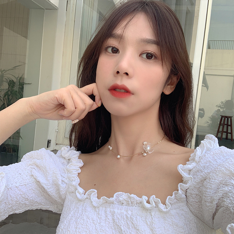 限30000张券气质仙女花朵项链锁骨链天然珍珠颈链韩国个性小众设计款项圈X340