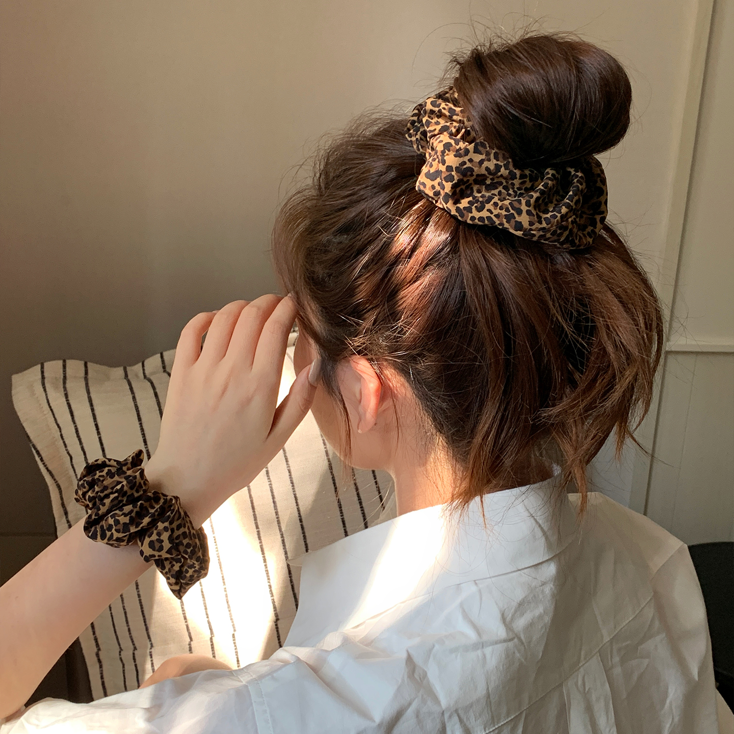 韩系复古豹纹大肠发圈女高级感气质头绳马尾辫发绳头饰发饰丸子头