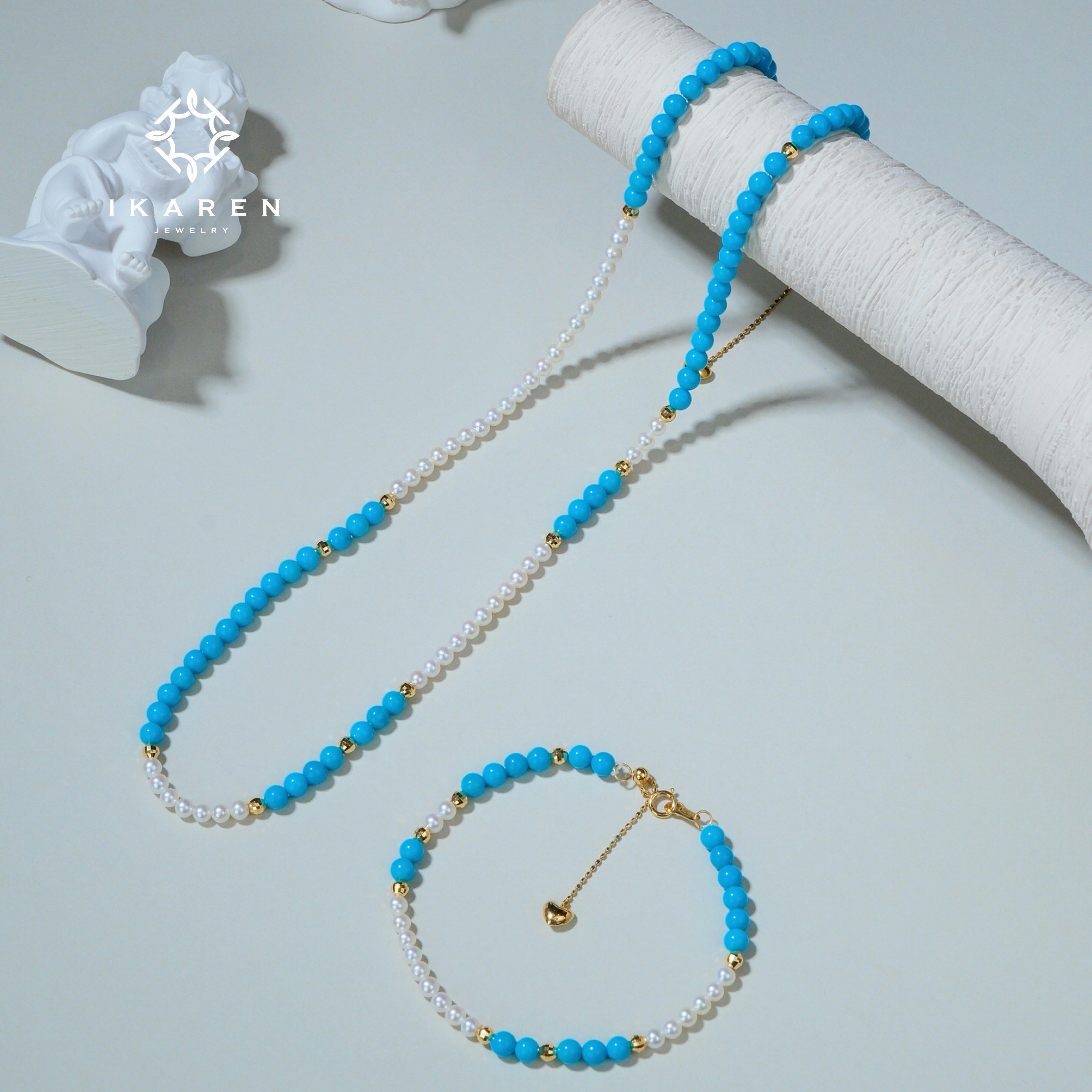 【IKAREN】天然绿松石淡水ak珍珠小米珠高瓷睡美人蓝松石项链手链