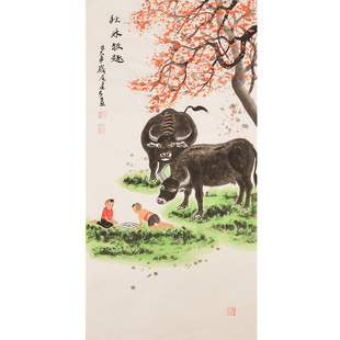 纯手绘临摹李可染人物国画秋林牧趣水墨画人物画客厅画玄关画