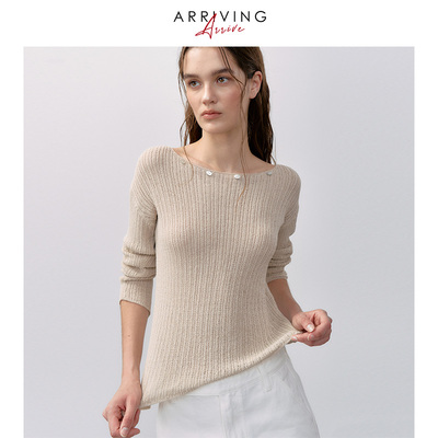 ArrivingArrive 复古圆领烫钻百搭氧气修身防晒罩衫长袖针织衫女