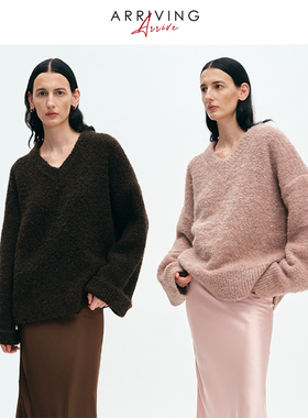 ArrivingArrive慵懒风毛衣秋冬女新款宽松高级感V领针织衫外套女