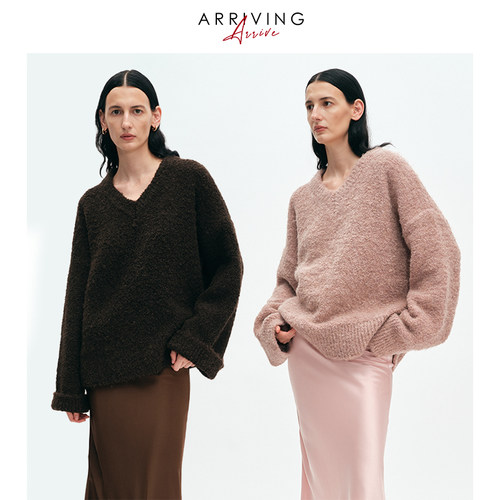 ARRIVING圈圈毛V领大毛衣