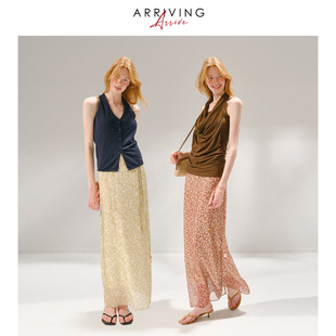 Arriving Arrive 复古法式串珠腰带直筒印花半裙