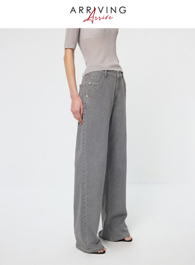ArrivingArrive烟灰色宽松直筒牛仔裤高腰显瘦春夏新款垂感阔腿裤