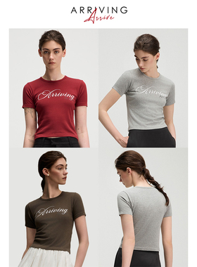 ArrivingArrive 印花短袖T恤女夏季新款复古修身圆领小个子上衣