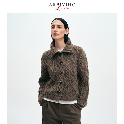 ARRIVING复古绞花开衫毛衣外套